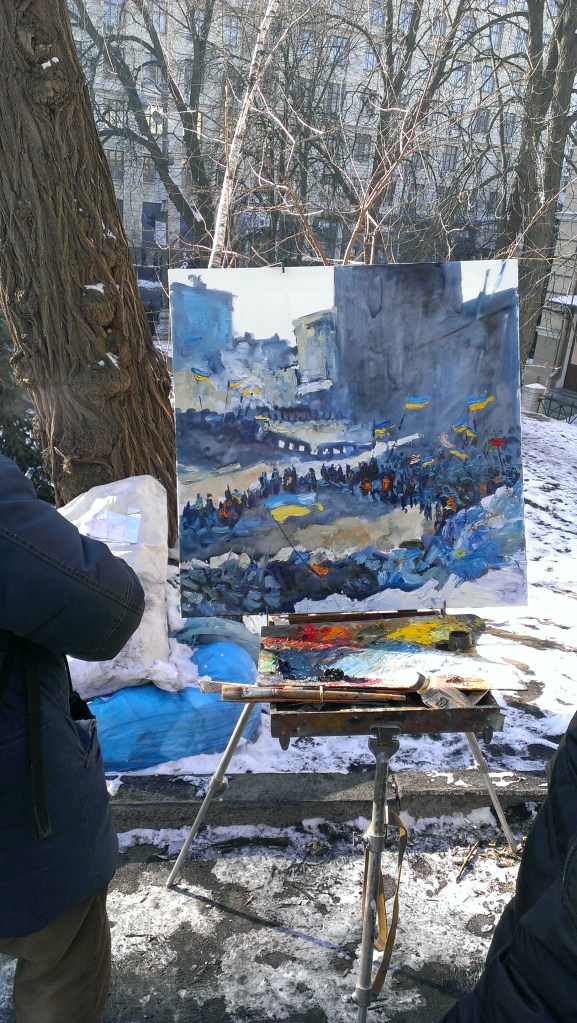 Some people can't help but create amidst all the destruction. The outpouring of art, including this painting-in-progress at subzero temperatures, was stunning.