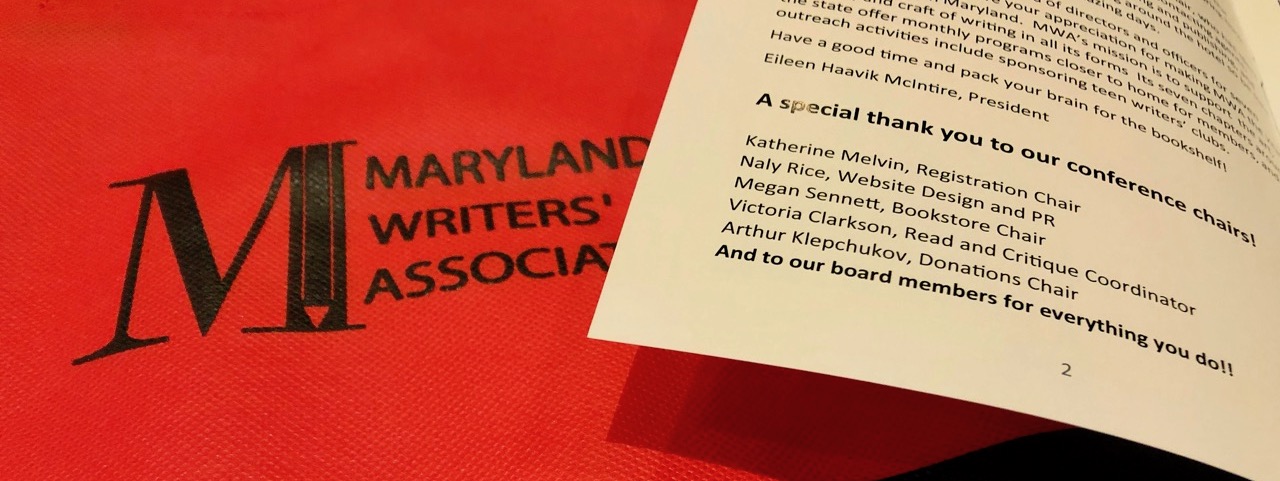 Maryland Writer's Association bag and 2018 conference booklet